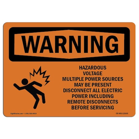 Signmission OSHA Warning Sign, 3.5" Height, 5" Width, Hazardous Voltage Multiple Power With Symbol, Landscape OS-WS-D-35-L-12166